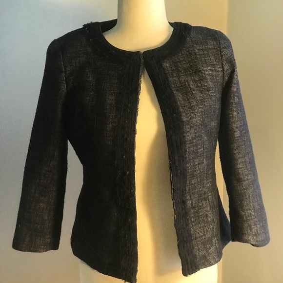 Elie Tahari Jackets & Blazers - Elie Tahari Blue Tweed Blazer w/Fringe